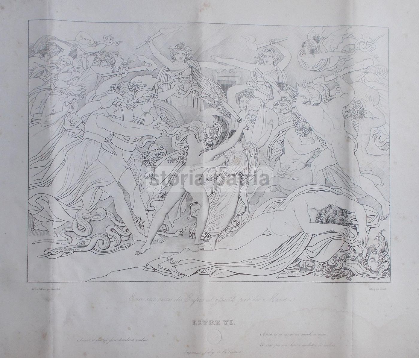 Enea Alle Porte Degli Inferi Litografia Antica Girodet Dassy 1800