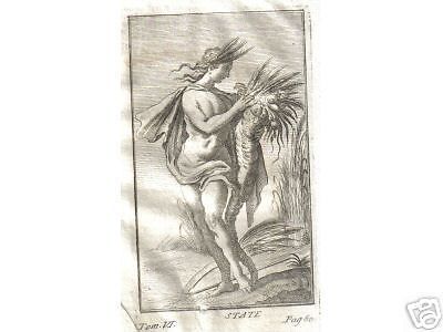 Incisione Mitologica Antica, Estate, Stampa Popolare Settecentesca