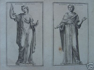Incisione Antica Euterpe Musa Mitologia Greca Acquaforte 700