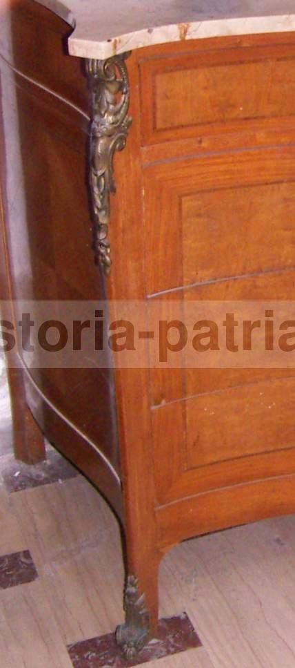 Cassettiera Comò Intarsiata Cantù Primi '900 Con Marmo E Ottone