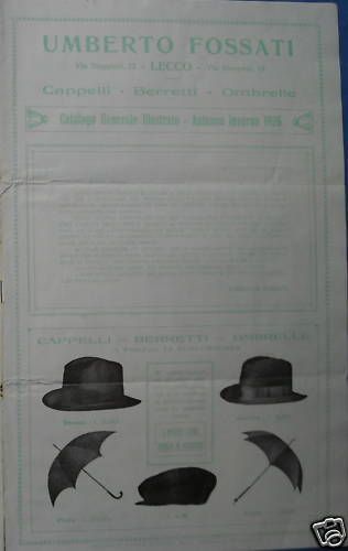 Catalogo Cappellificio Fossati Lecco 1926: Cappelli E Ombrelli