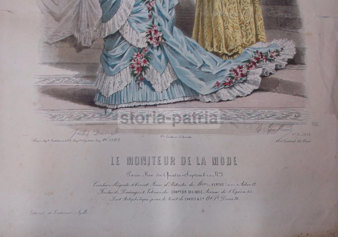 Stampa Antica Moda Femminile 1883: Figurini E Abiti Floreali, Parigi