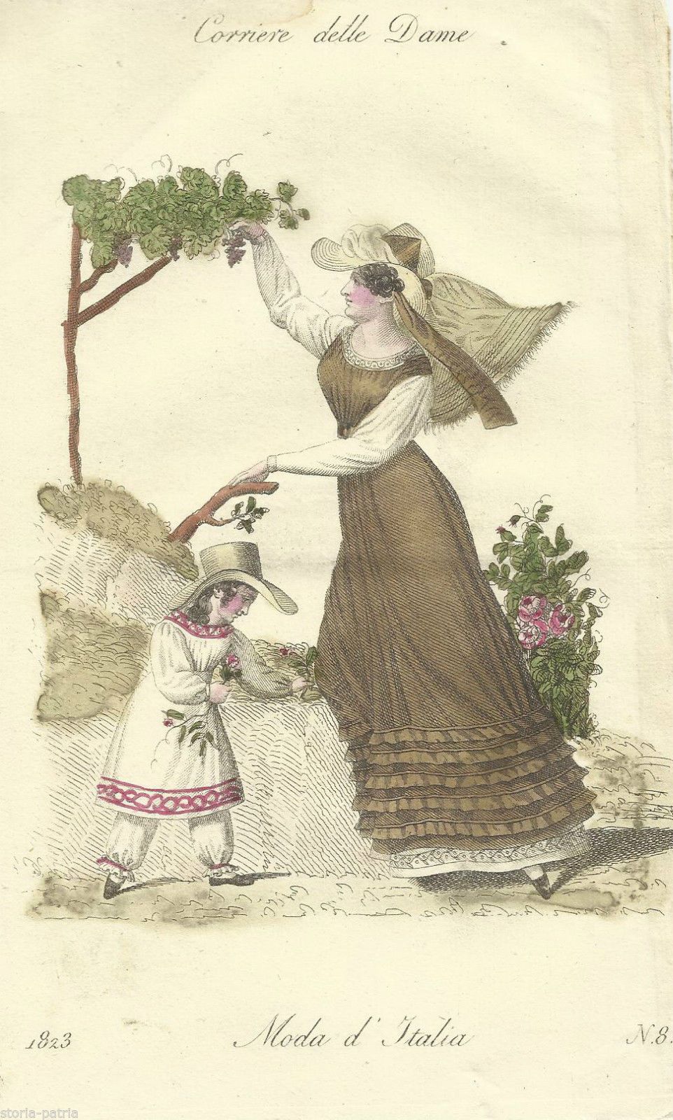 Incisione Acquarellata Moda Femminile 1823 Corriere Delle Dame