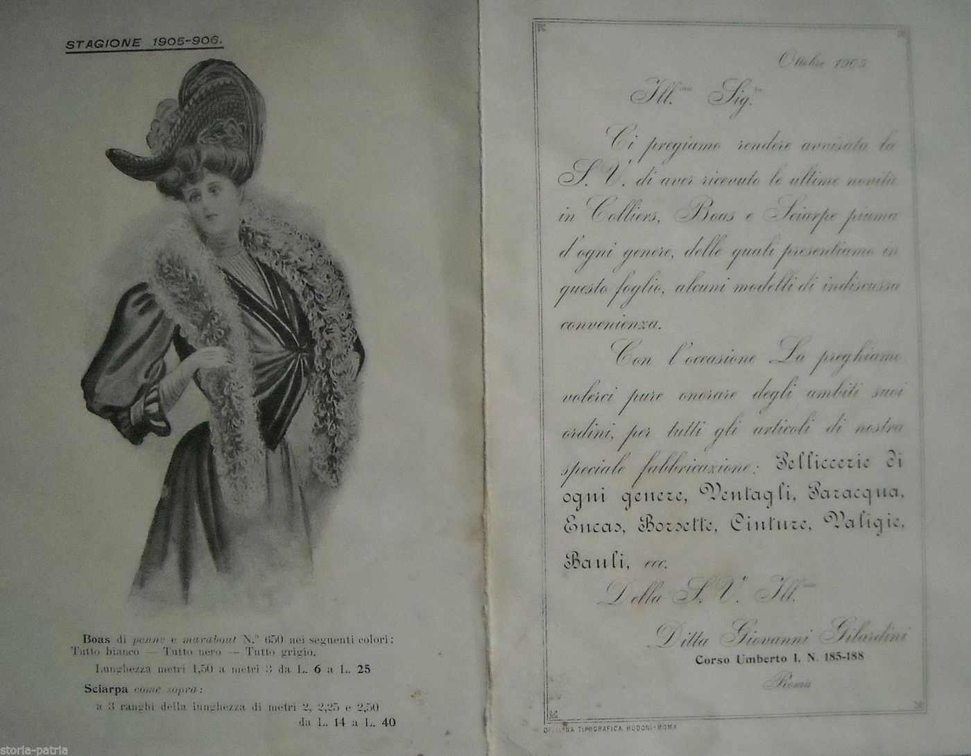 Pubblicità Gilardini Roma 1905: Sciarpe, Pellicce E Moda Femminile