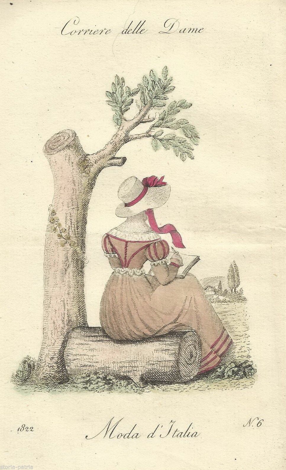 Incisione Antica Moda Femminile 1822, Corriere Delle Dame