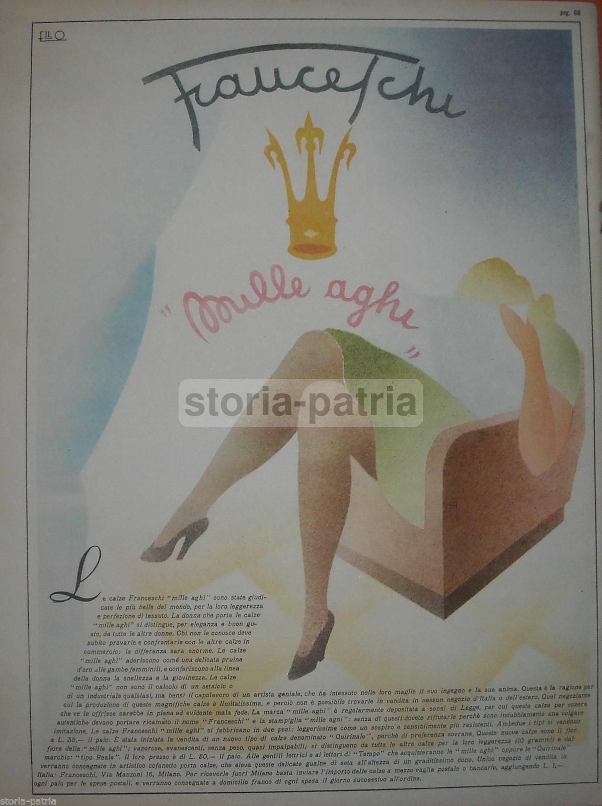 Pubblicità Vintage Calze Franceschi E SCAEM Anni '40 Milano