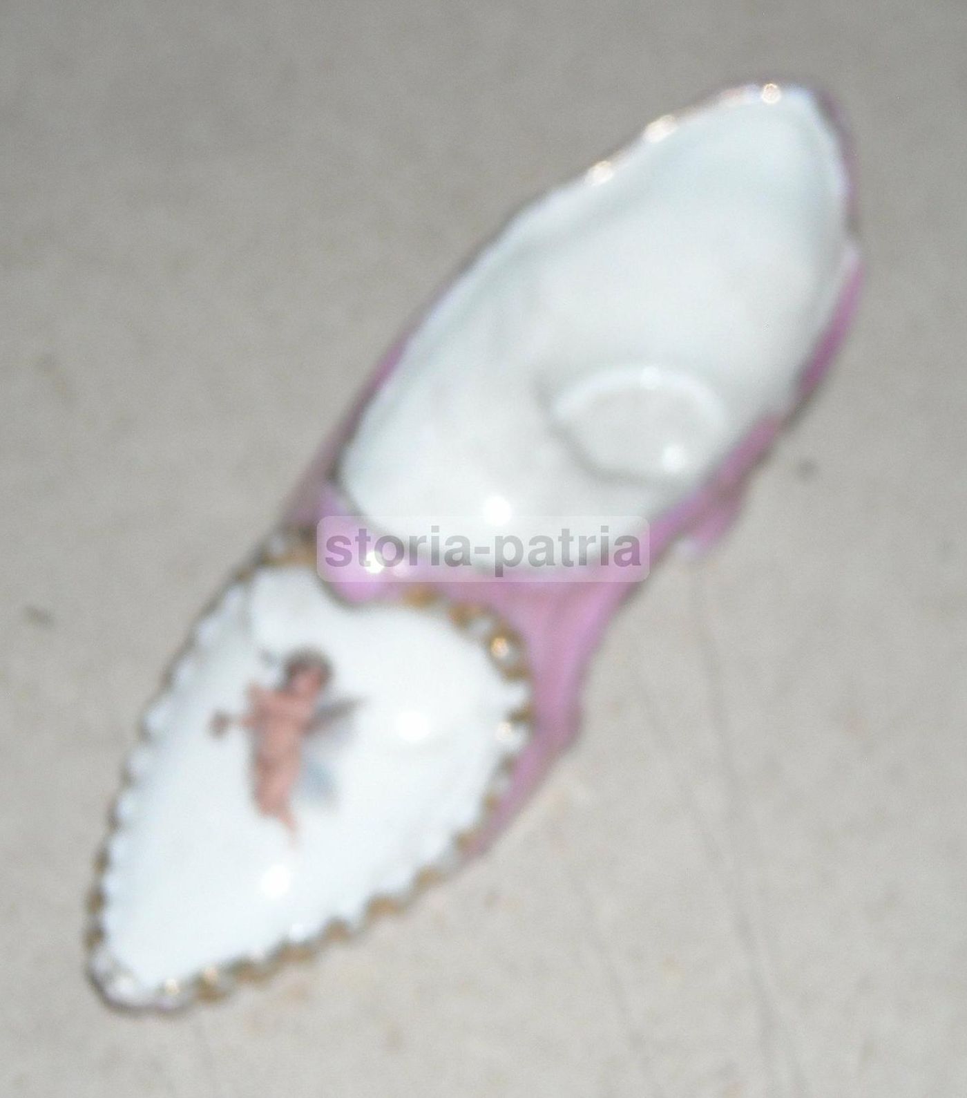 Mini Scarpa Decorativa In Porcellana Con Angelo, Anni '20