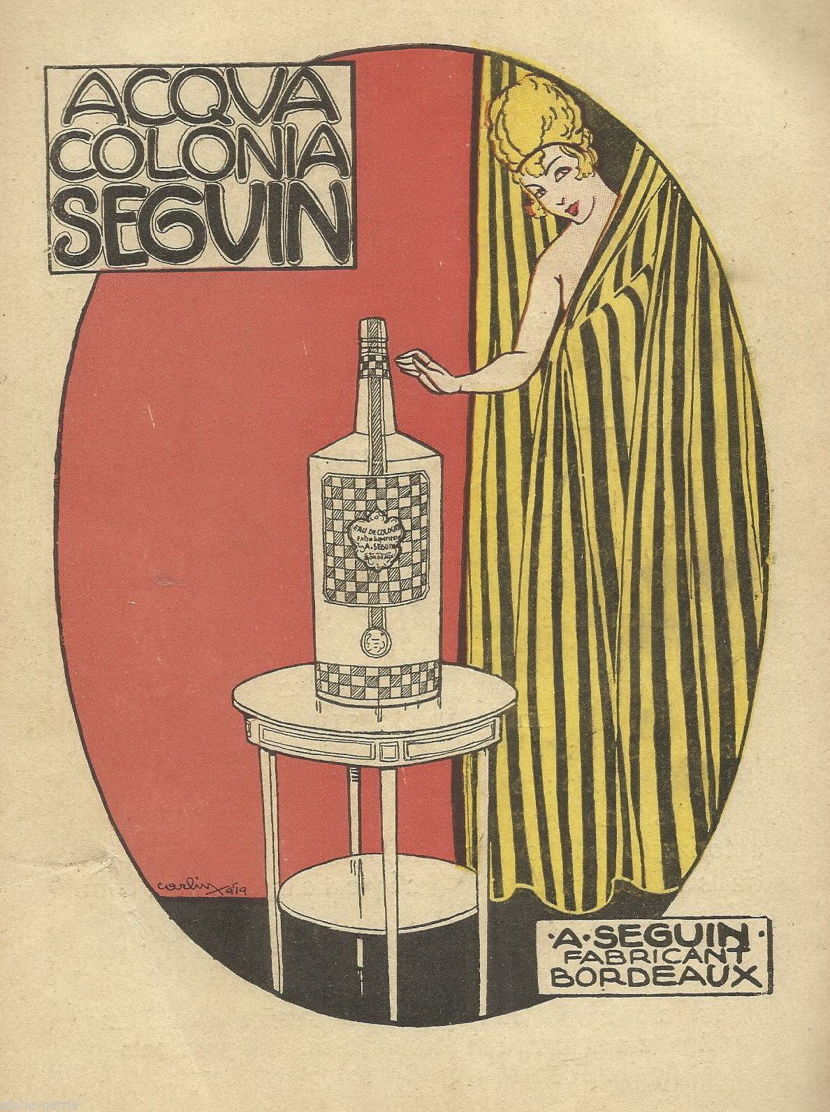 Pubblicità Acqua Di Colonia Seguin Bordeaux, Carlin 1919