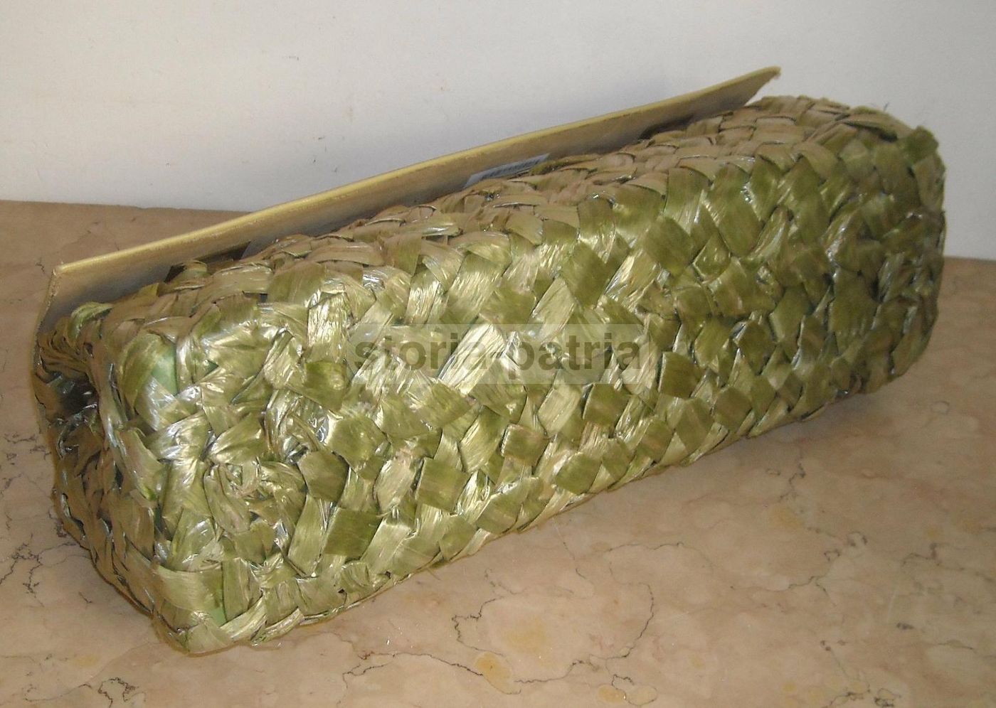 Borsa Da Passeggio Vintage In Paglia Intrecciata Verde E Pelle, Anni '30 '60