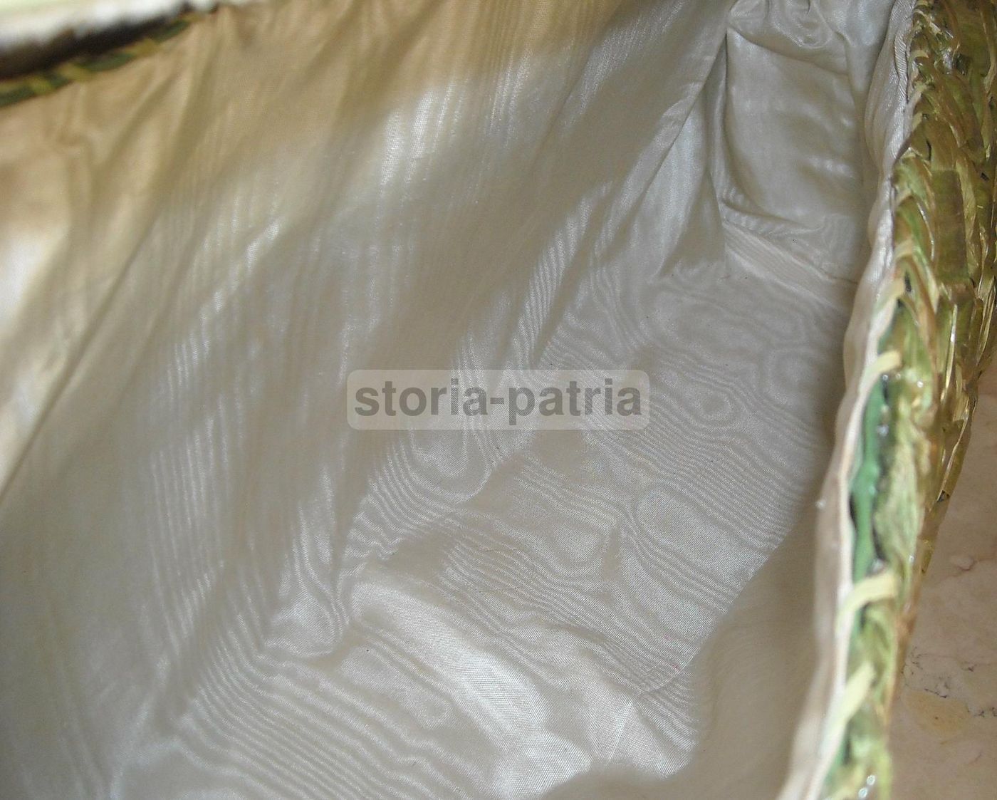 Borsa Da Passeggio Vintage In Paglia Intrecciata Verde E Pelle, Anni '30 '60
