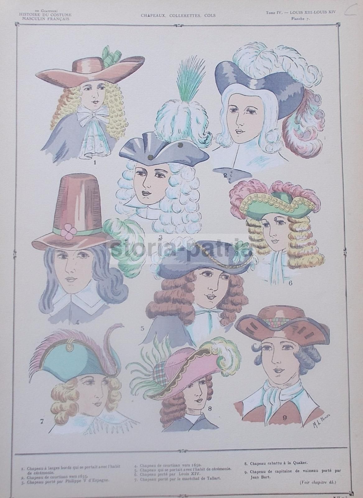 Stampa Moda Maschile Francese Anni '20: Cappelli, Parrucche, Colletti