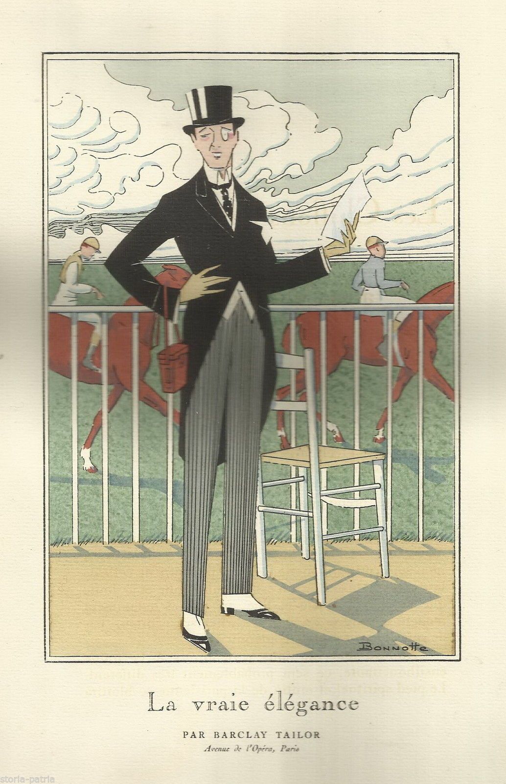 Bonnotte: Pubblicità Barclay Tailor, Ippica, Liberty Pochoir, 1920