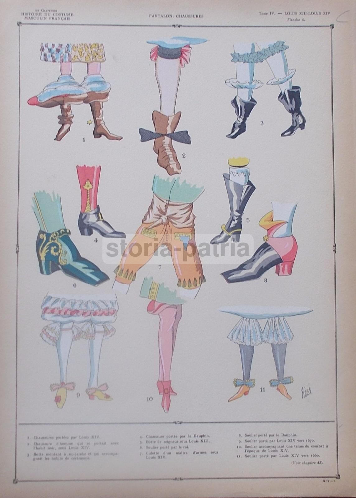 Stampa Antica Moda Maschile Luigi XIII XIV Pantaloni Scarpe 1920