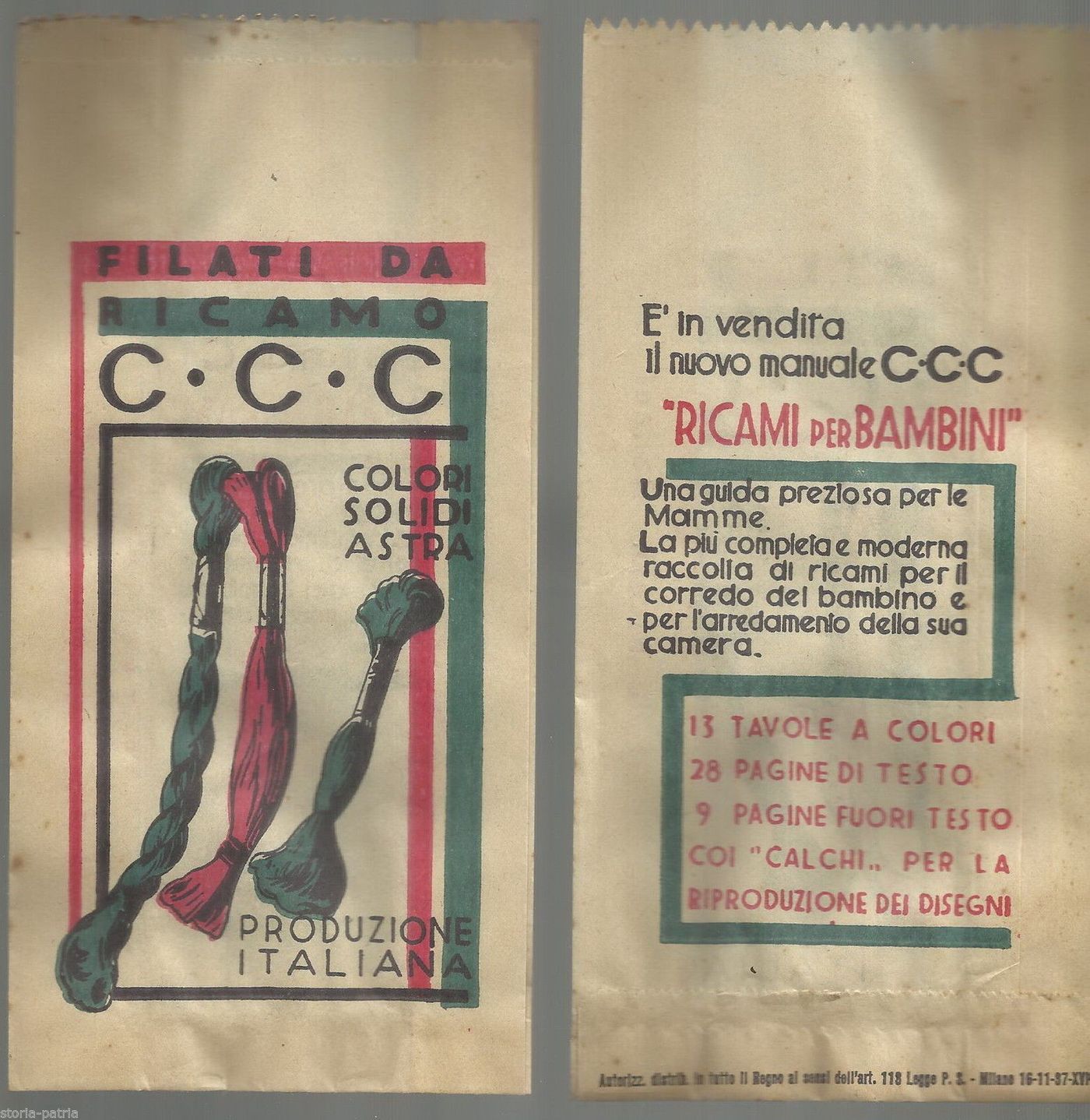 Busta Pubblicitaria C.C.C. Filati Da Ricamo Anni '30 Tricolore