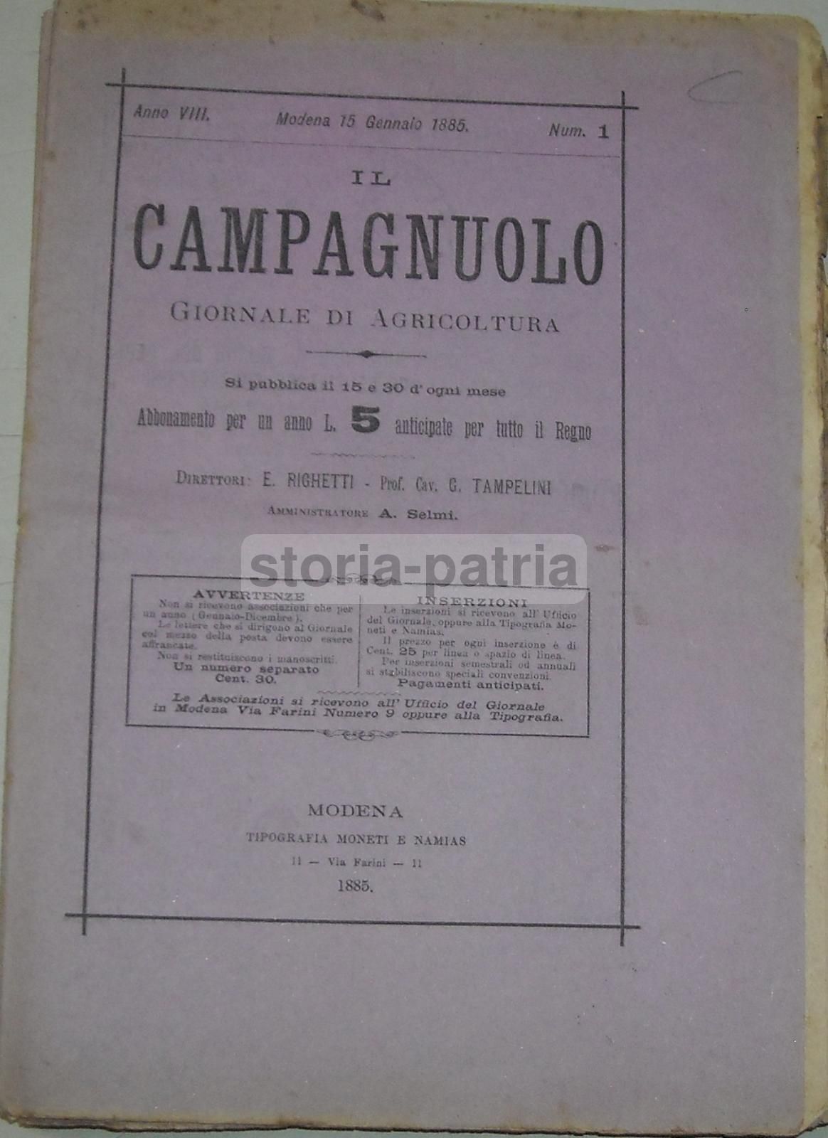Il Campagnuolo 1885: Giornale Di Agricoltura Modenese