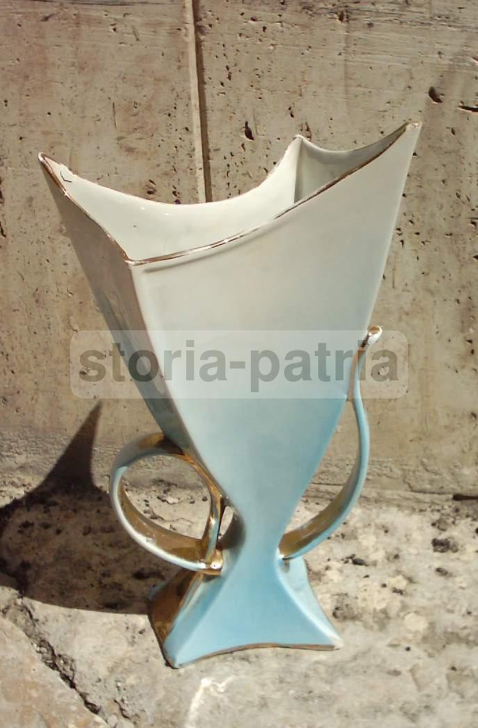 Coppia Di Vasi In Ceramica Artistica Con Decori Floreali E Dorature, Anni '50