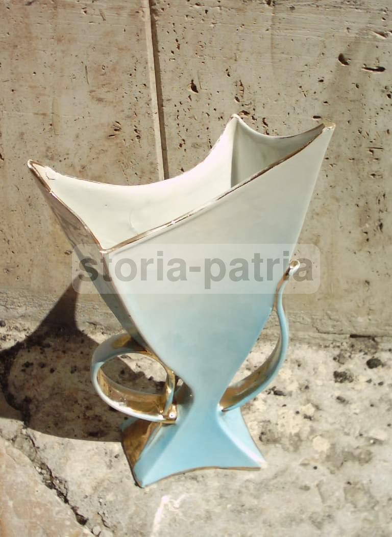 Coppia Di Vasi In Ceramica Artistica Con Decori Floreali E Dorature, Anni '50