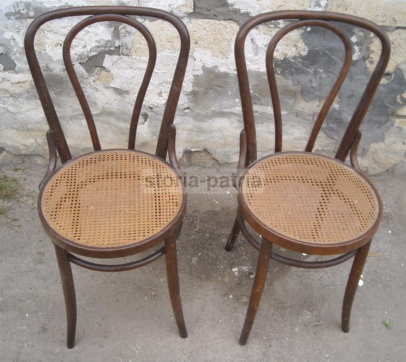 Coppia Sedie Antiche Anni '30 Legno Curvato Fondo Impagliato