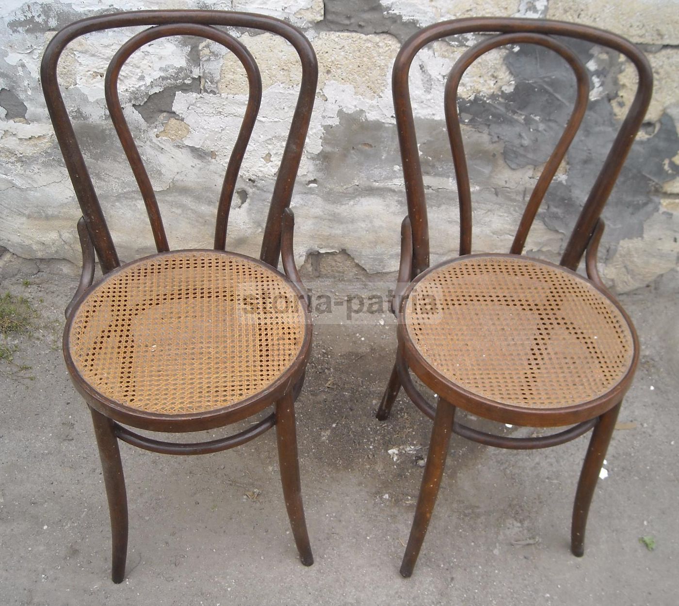 Coppia Sedie Antiche Anni '30 Legno Curvato Fondo Impagliato