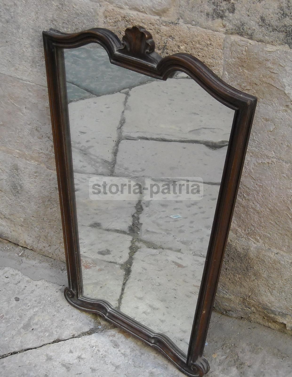 Specchiera Art Déco Con Cornice Lignea Decorata Conchiglia