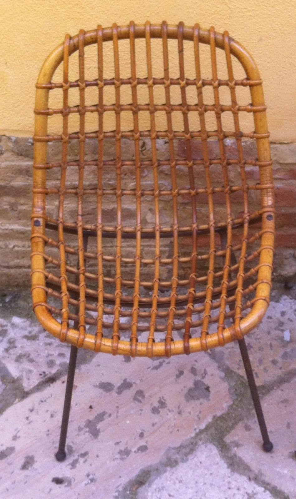 Sedia Poltrona In Bambù, Anni '50, Design Modernariato