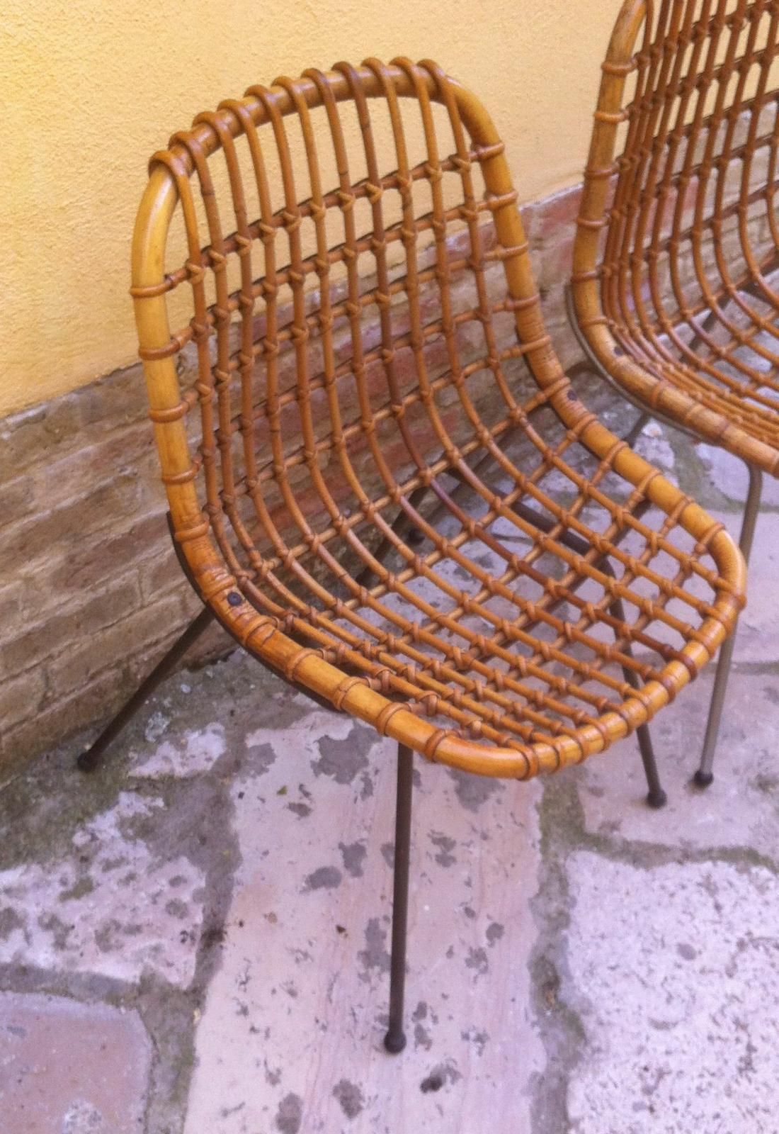 Sedia Poltrona In Bambù, Anni '50, Design Modernariato