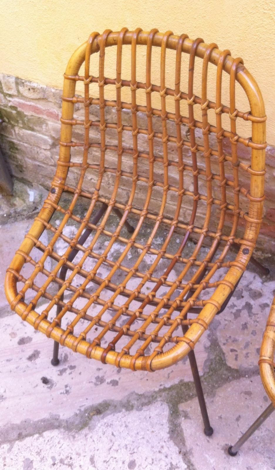 Sedia Poltrona In Bambù, Anni '50, Design Modernariato