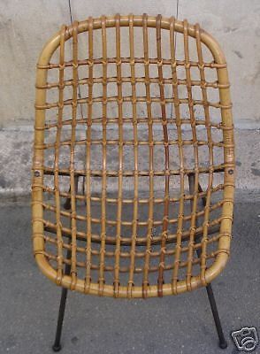 Sedia Poltrona In Bambù, Anni '50, Design Modernariato