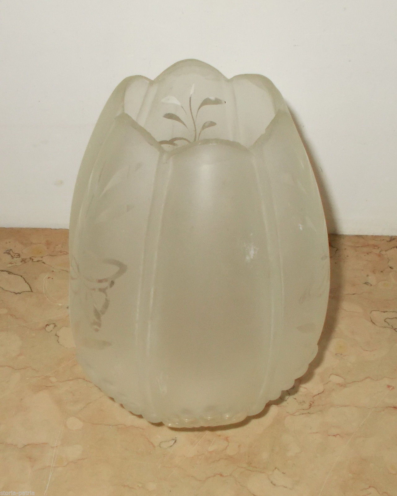 Coppa Lampada In Vetro Satinato Con Decoro Floreale, Anni '30 '70