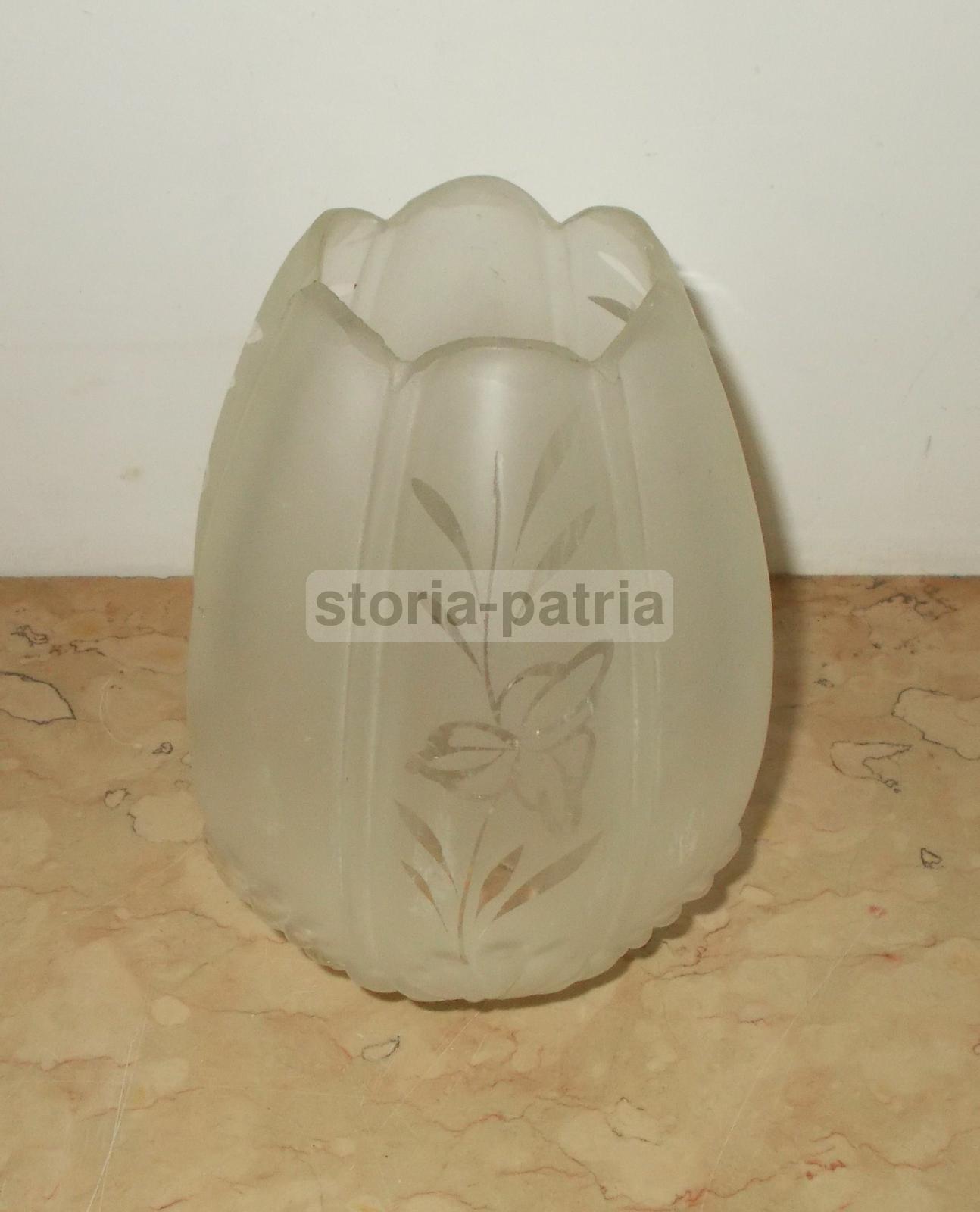 Coppa Lampada In Vetro Satinato Con Decoro Floreale, Anni '30 '70