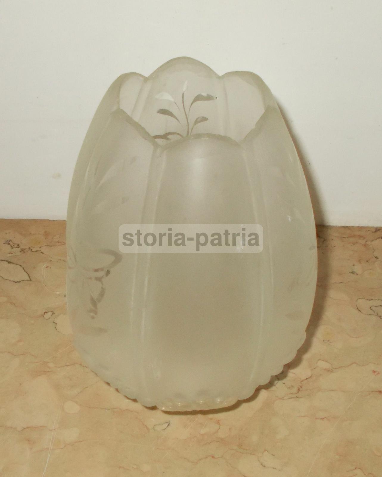 Coppa Lampada In Vetro Satinato Con Decoro Floreale, Anni '30 '70
