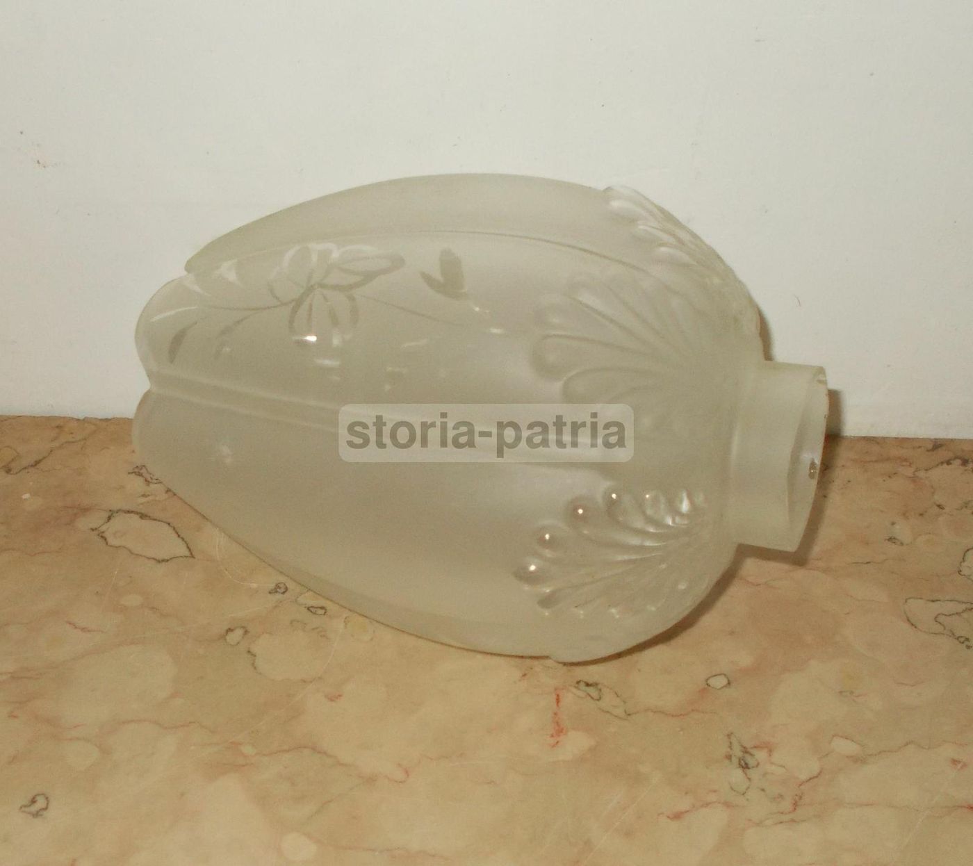 Coppa Lampada In Vetro Satinato Con Decoro Floreale, Anni '30 '70