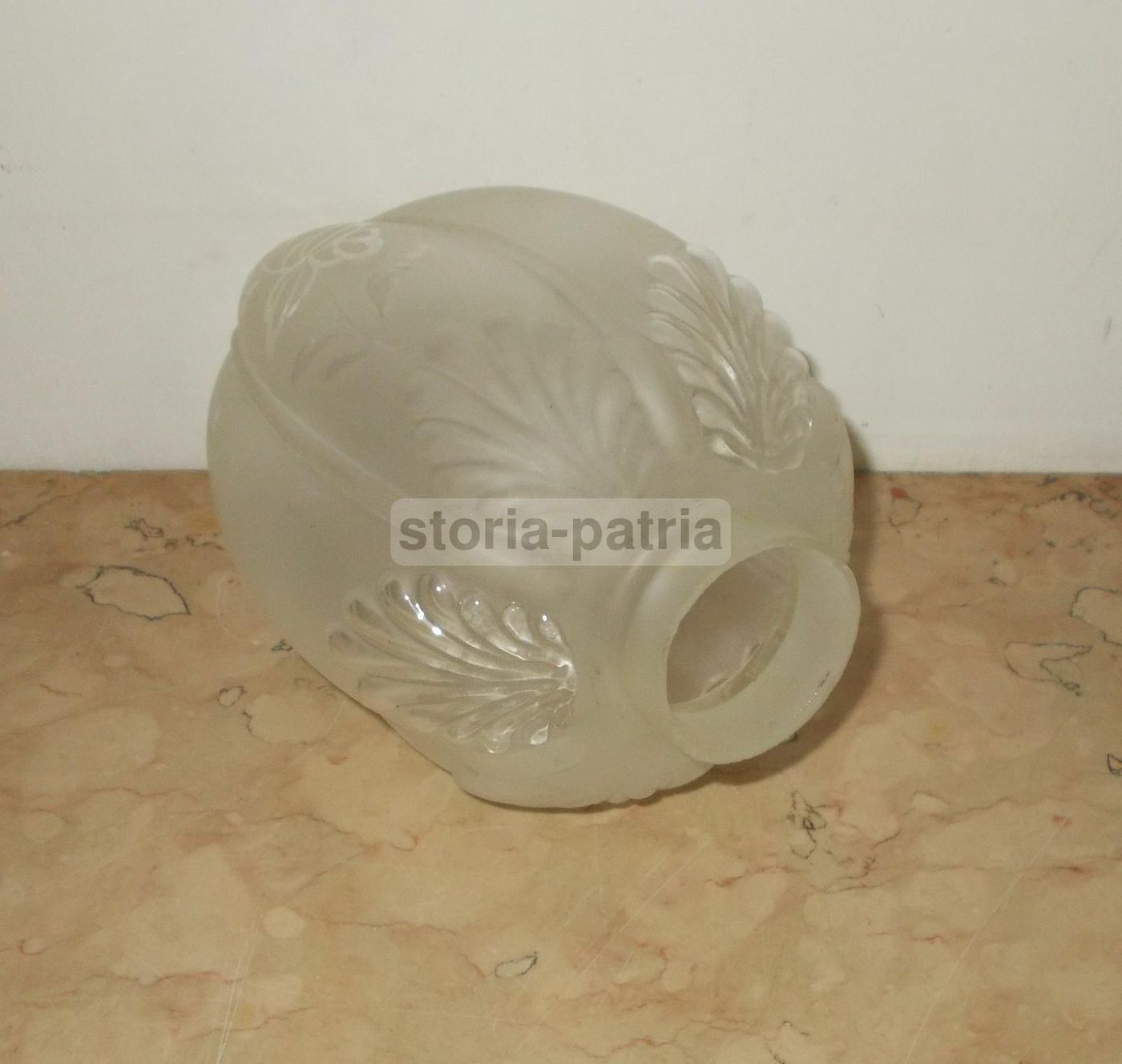 Coppa Lampada In Vetro Satinato Con Decoro Floreale, Anni '30 '70