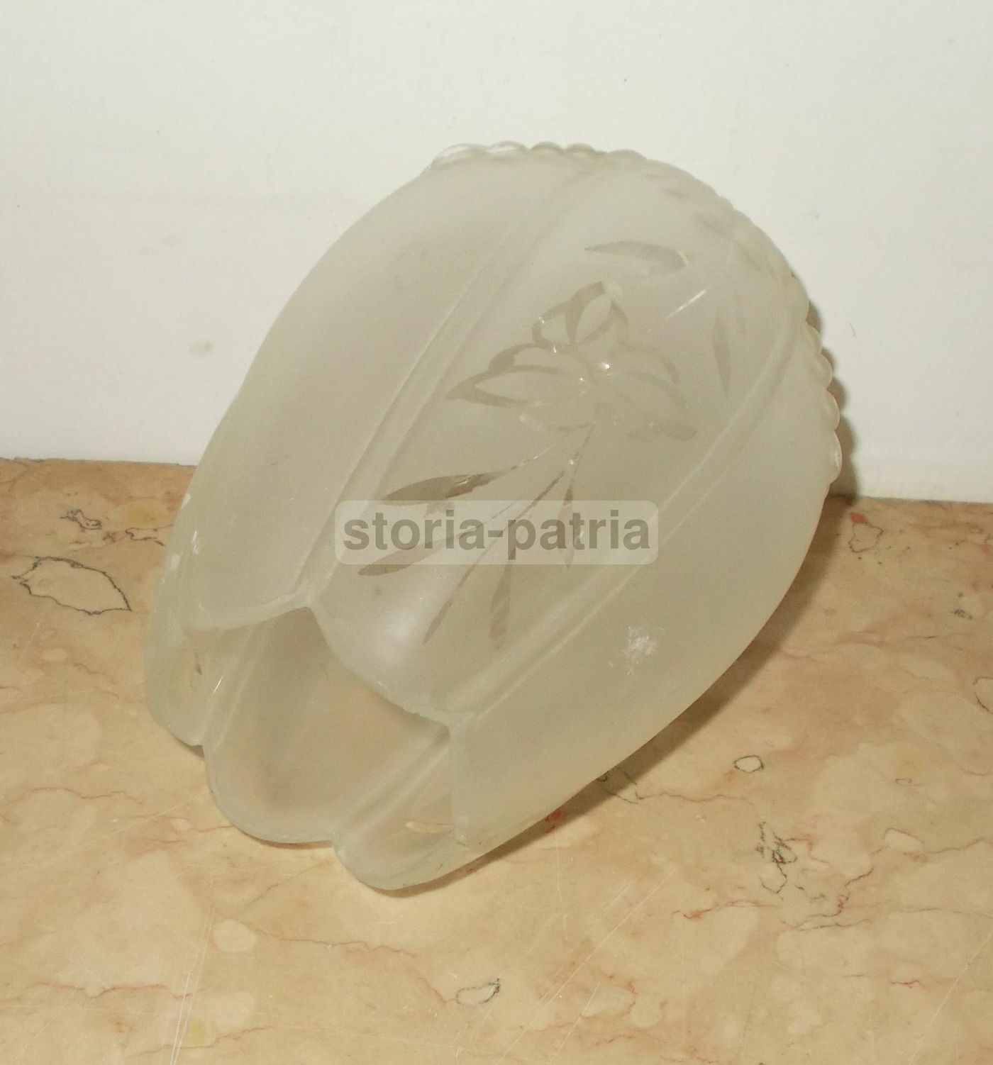 Coppa Lampada In Vetro Satinato Con Decoro Floreale, Anni '30 '70