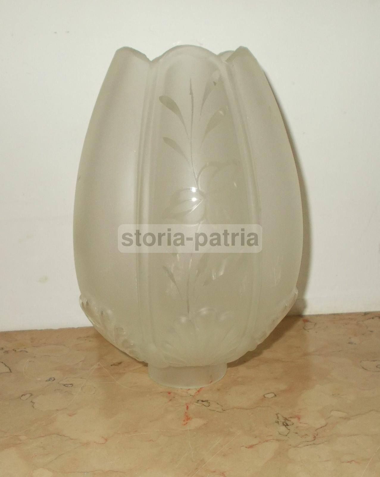 Coppa Lampada In Vetro Satinato Con Decoro Floreale, Anni '30 '70