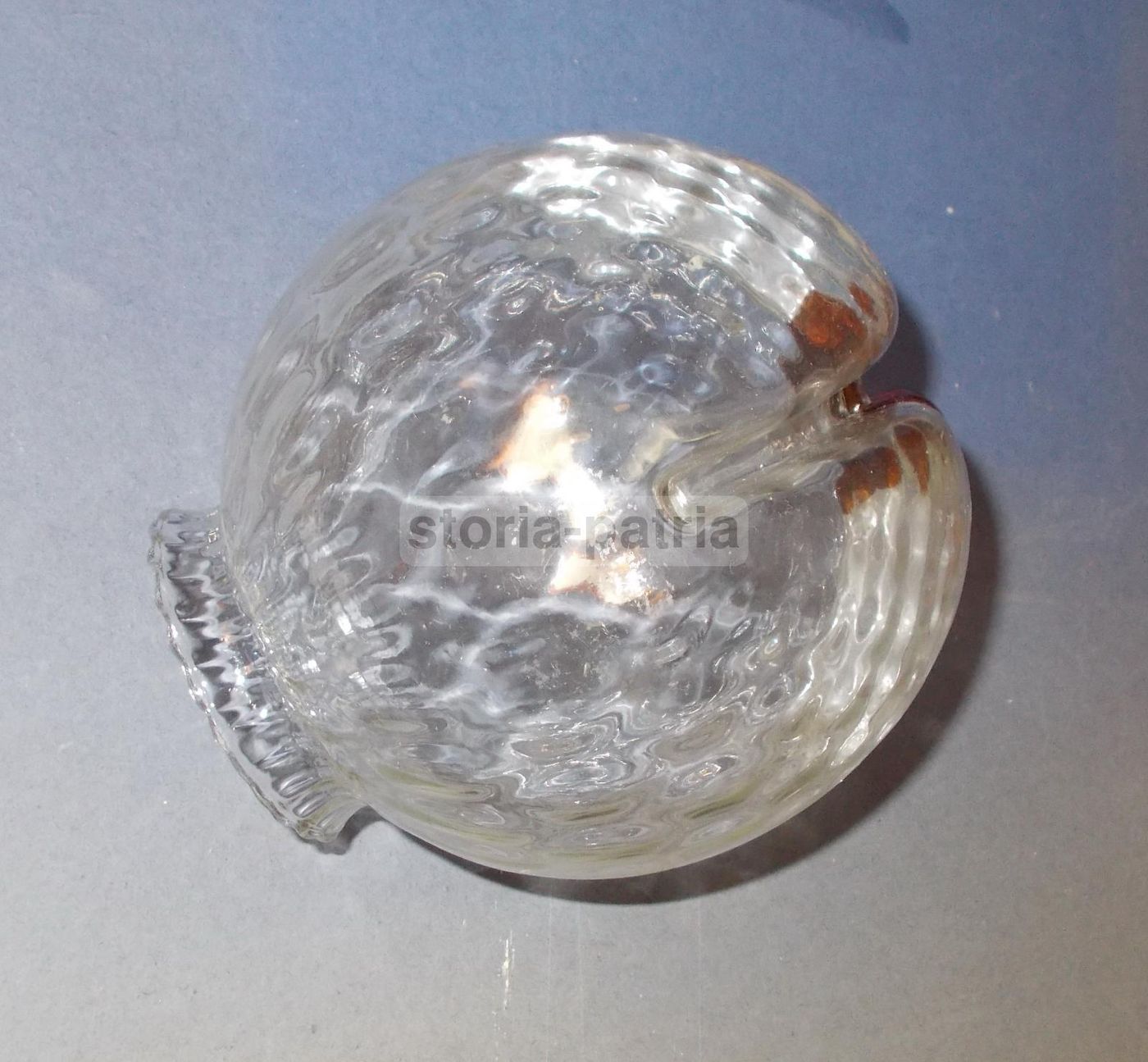 Coppa Lampada In Vetro Sferico Con Introflessioni, Design Italiano Anni 50 70