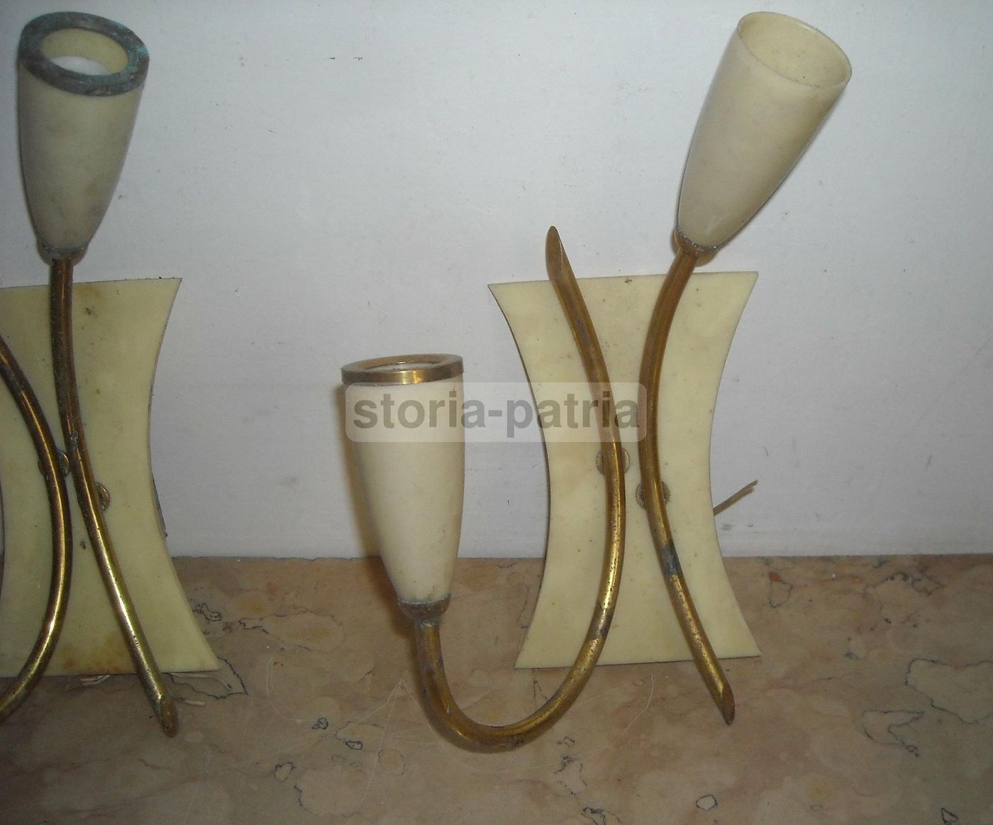 Coppia Lampade Applique Anni '50 '60 In Ottone Dorato E Modernariato
