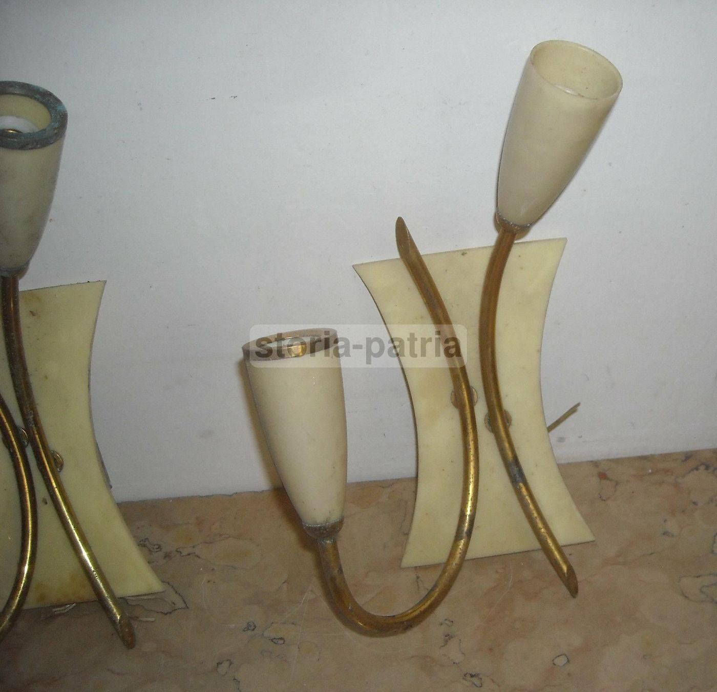 Coppia Lampade Applique Anni '50 '60 In Ottone Dorato E Modernariato