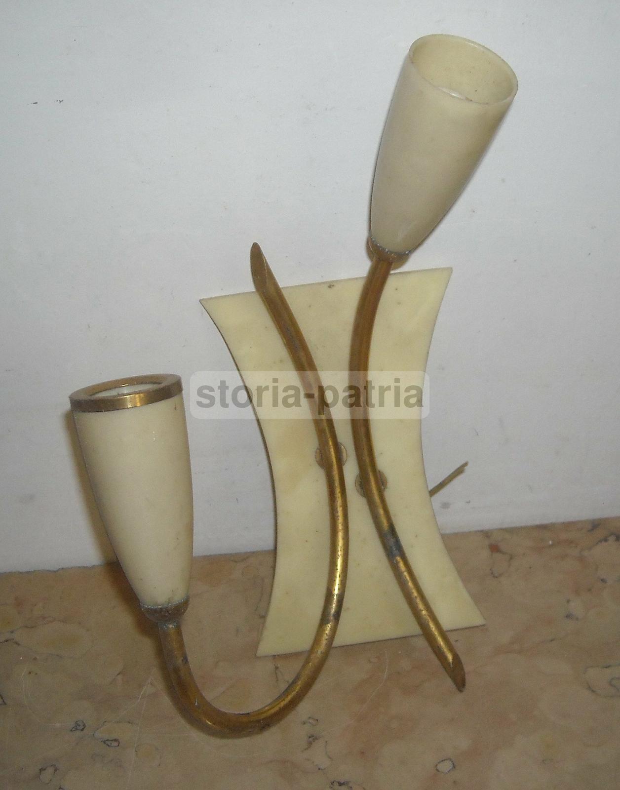 Coppia Di Lampade Appliques Modernariato Anni '50 '60 In Ottone Dorato