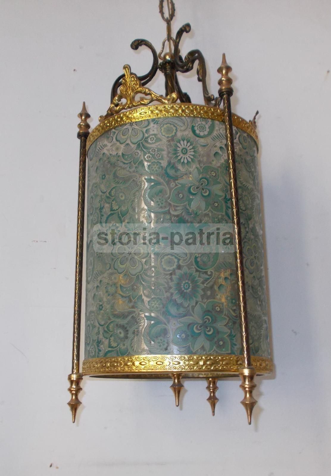 Lampadario A Sospensione In Vetro Decorato A Motivi Floreali, Anni 50