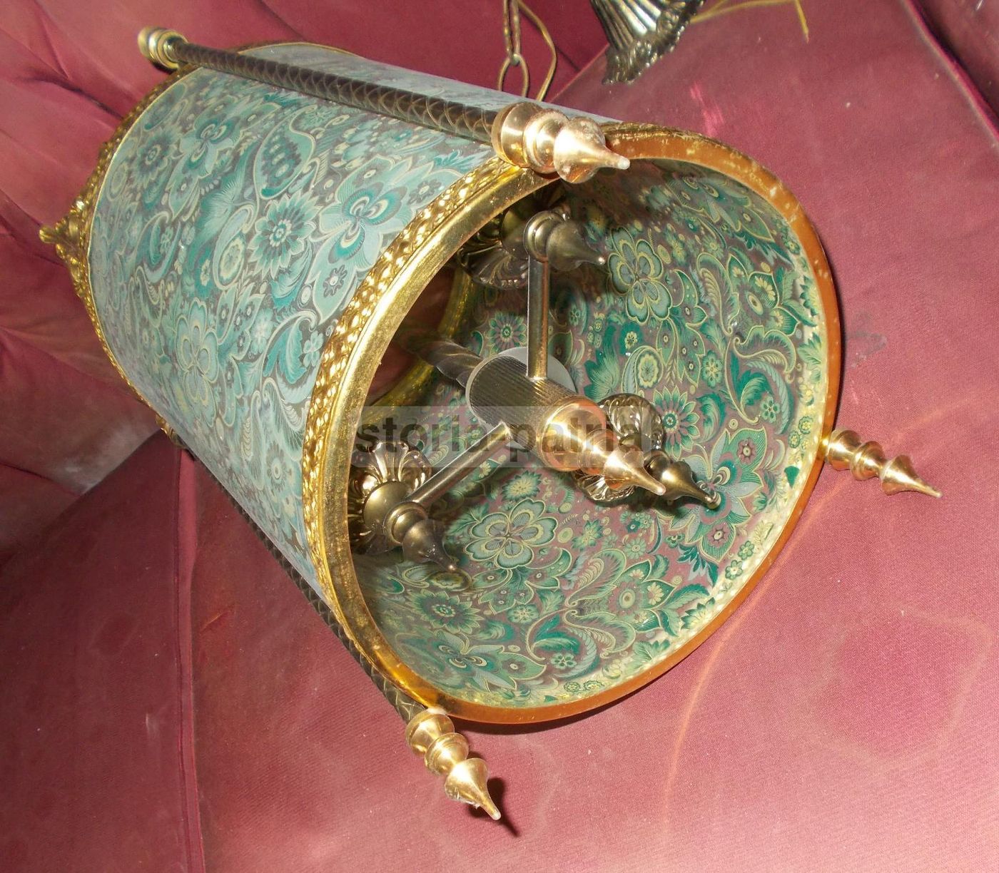 Lampadario A Sospensione In Vetro Decorato A Motivi Floreali, Anni 50