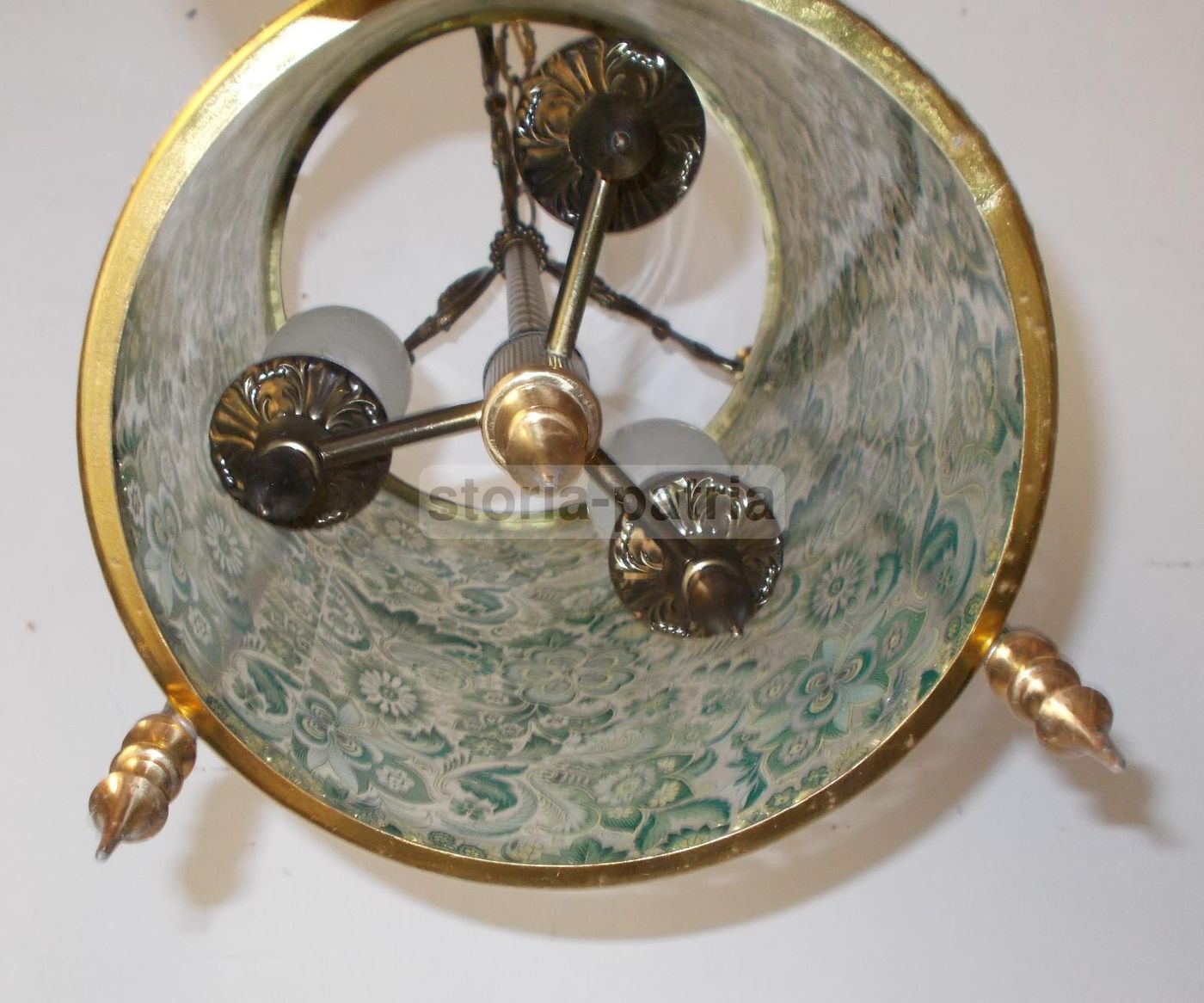 Lampadario A Sospensione In Vetro Decorato A Motivi Floreali, Anni 50