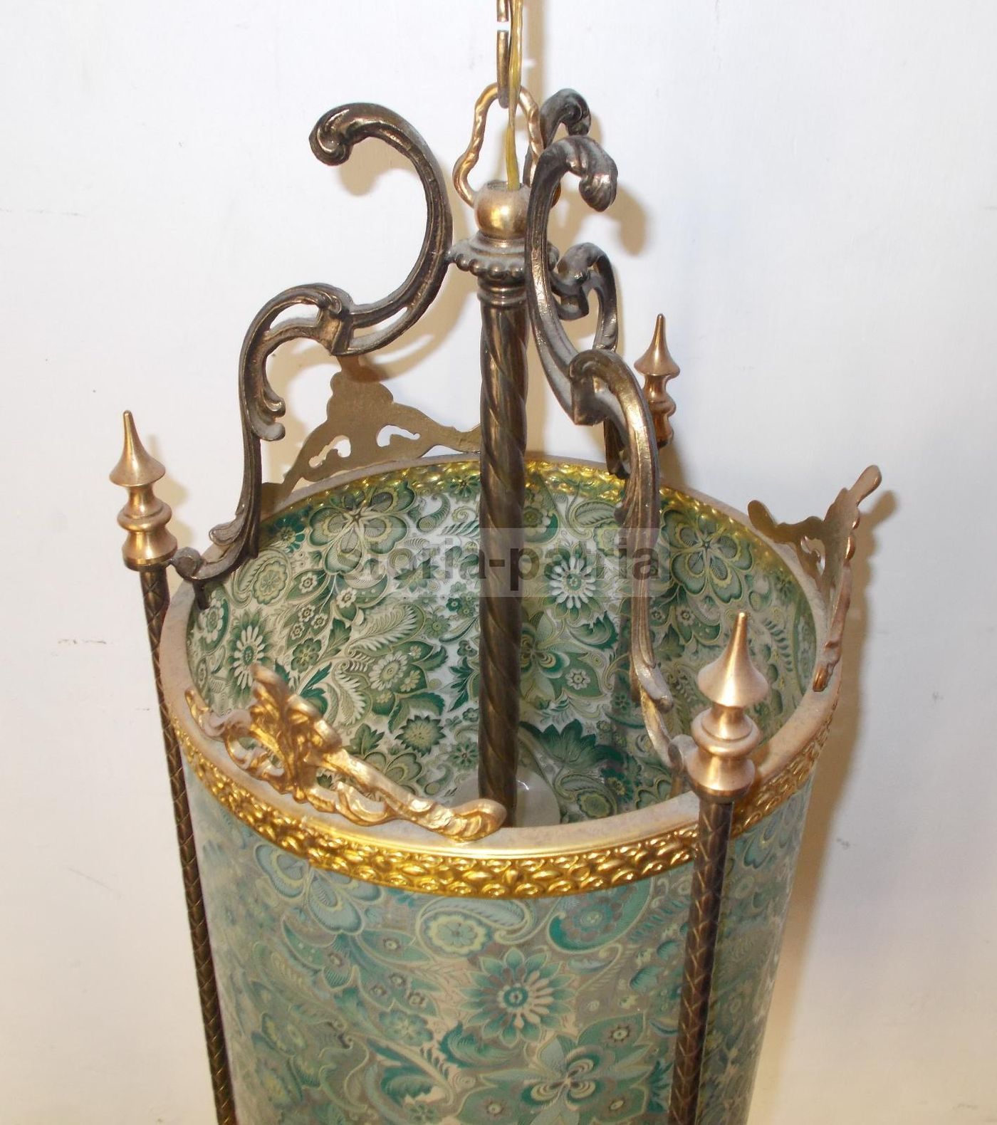 Lampadario A Sospensione In Vetro Decorato A Motivi Floreali, Anni 50