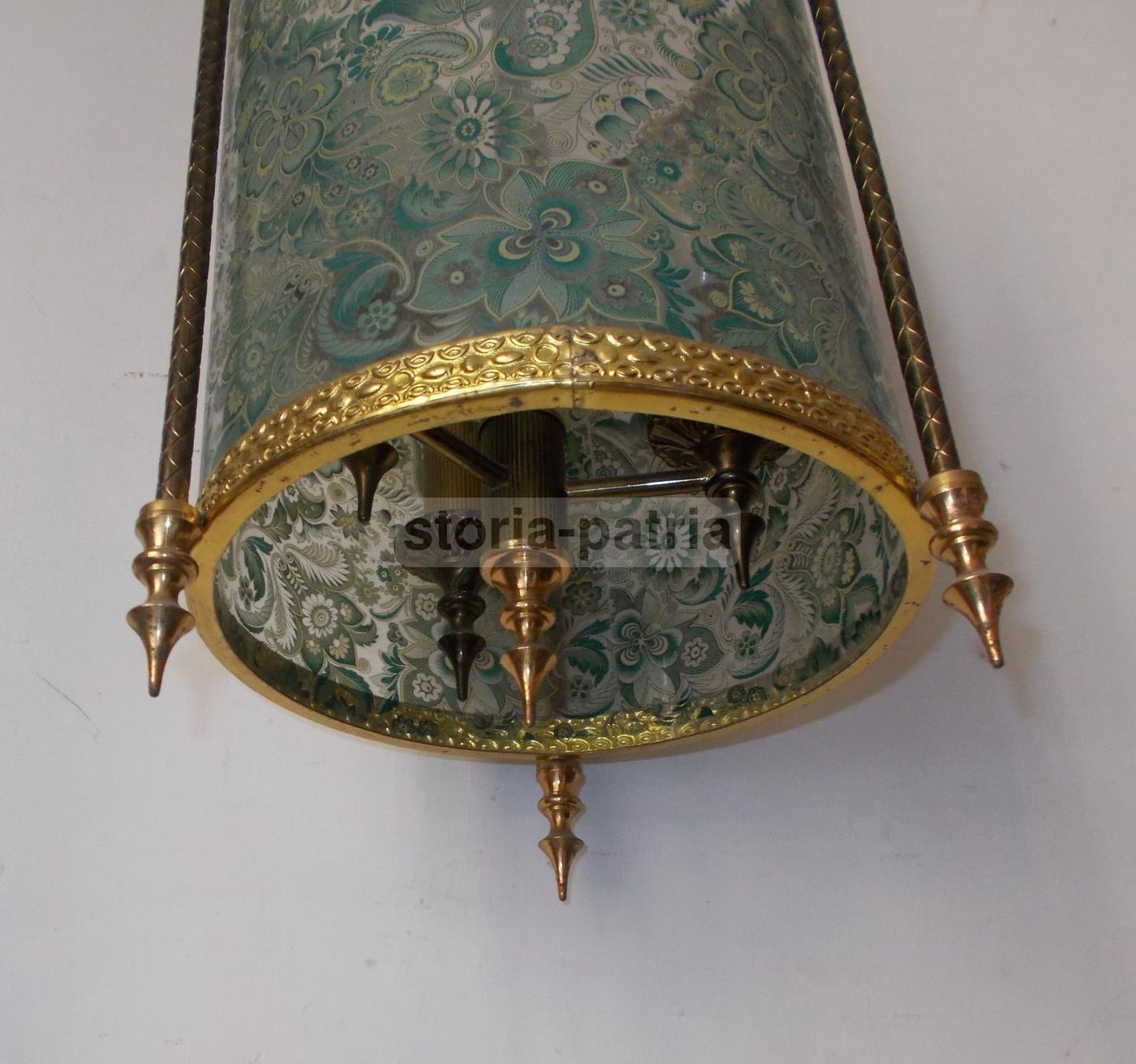 Lampadario A Sospensione In Vetro Decorato A Motivi Floreali, Anni 50