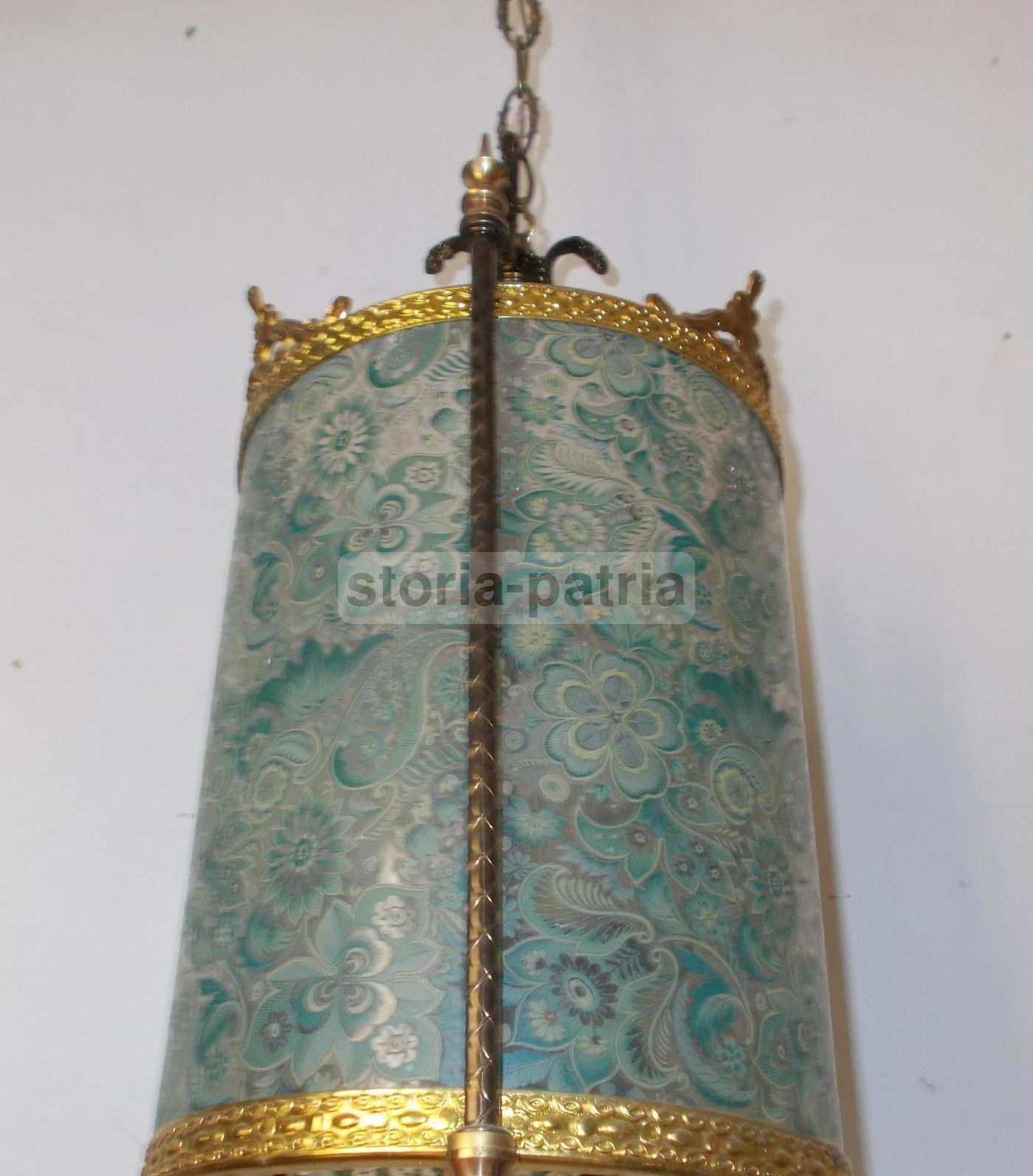 Lampadario A Sospensione In Vetro Decorato A Motivi Floreali, Anni 50