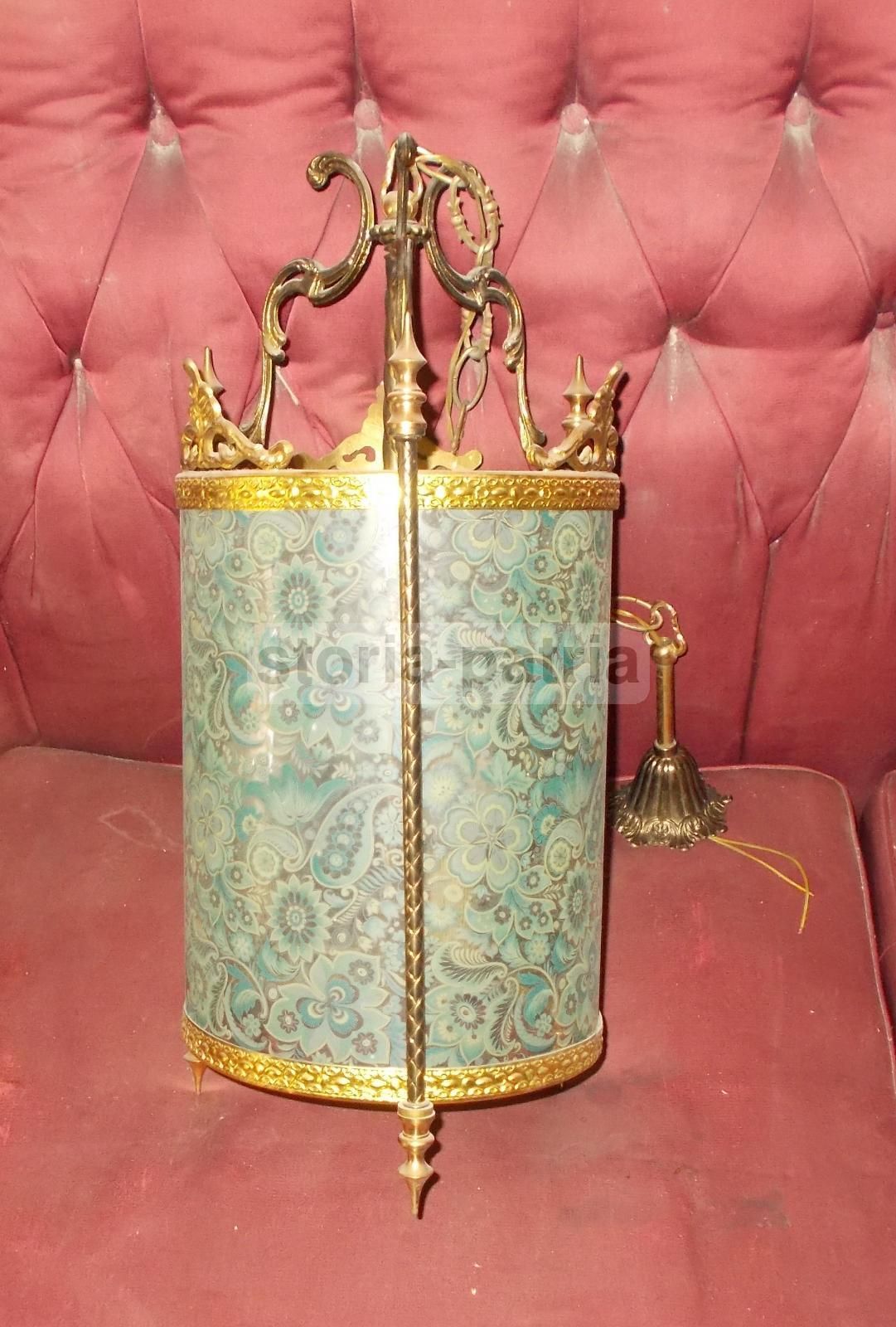 Lampadario A Sospensione In Vetro Decorato A Motivi Floreali, Anni 50