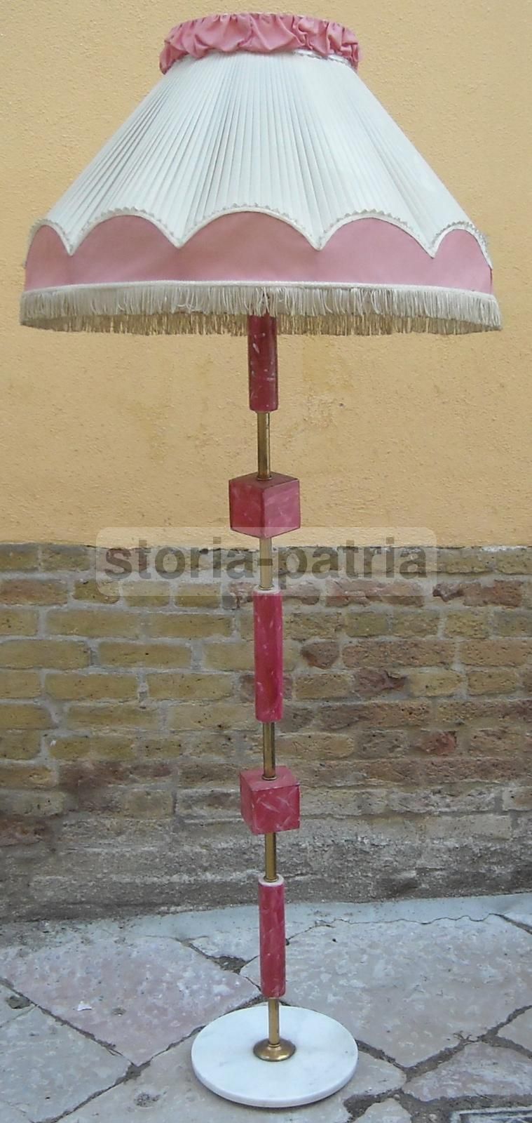 Lampada Piantana Anni '50 In Metallo, Ottone, Ceramica E Marmo