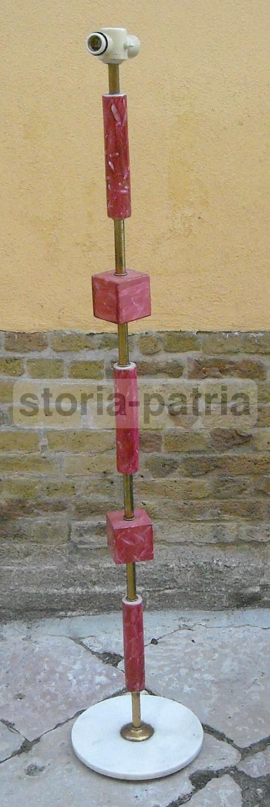 Lampada Piantana Anni '50 In Metallo, Ottone, Ceramica E Marmo