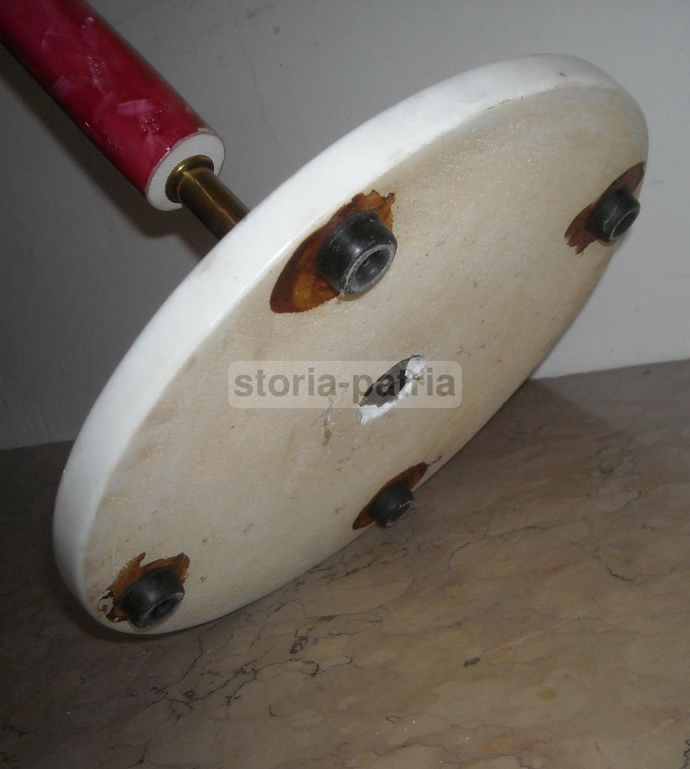 Lampada Piantana Anni '50 In Metallo, Ottone, Ceramica E Marmo