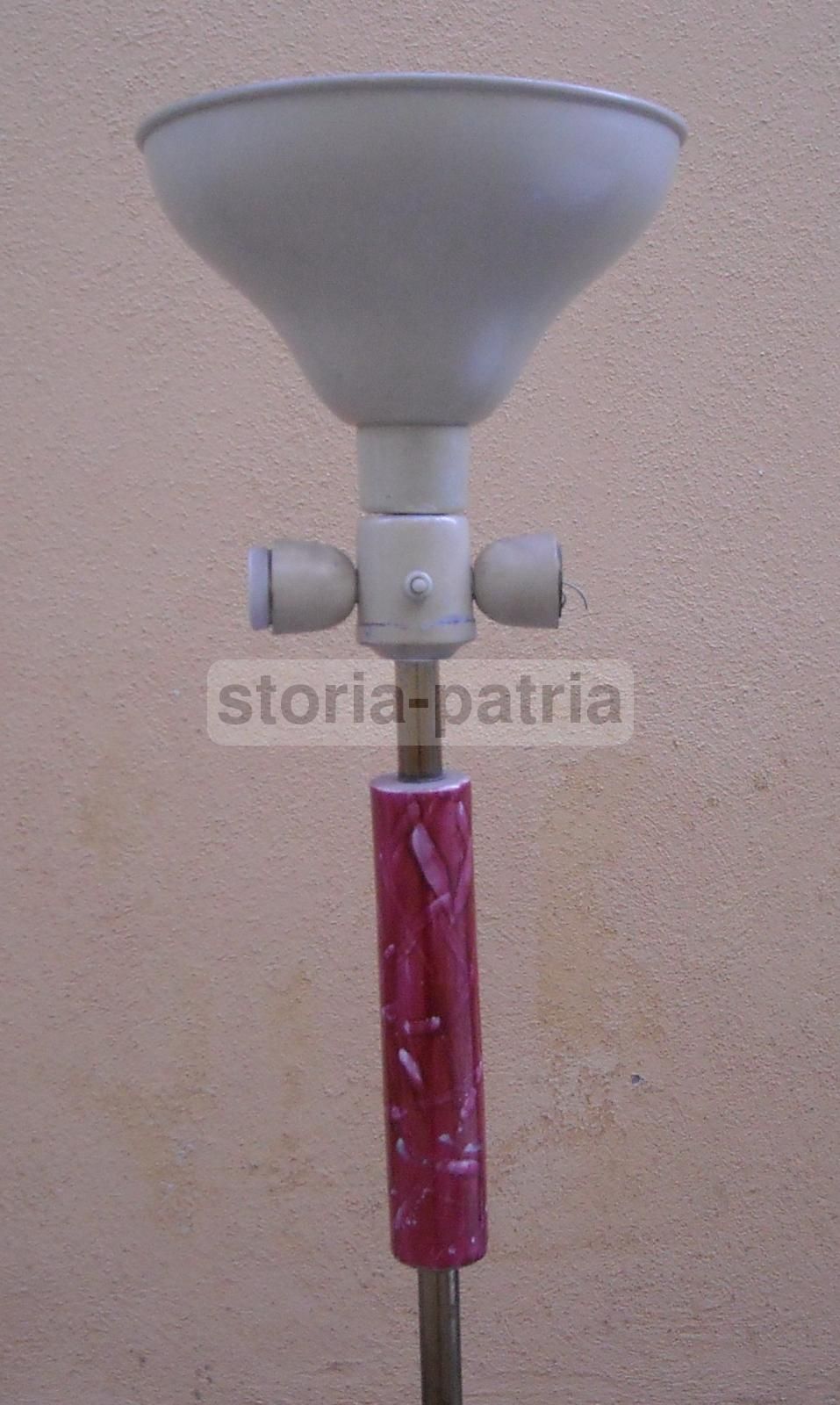 Lampada Piantana Anni '50 In Metallo, Ottone, Ceramica E Marmo
